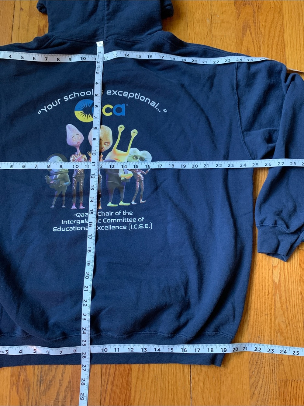 Navy Graphic Alien Character Backprint Hoodie Size XL - Picture 6 of 8